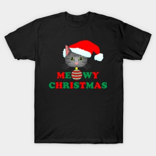 Meowy Christmas 2: Grey Tabby (Red and Green) T-Shirt